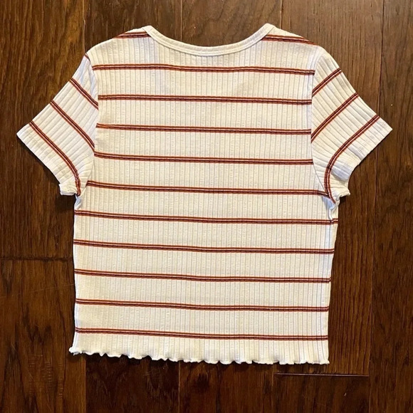 American Eagle Striped Rib Knit Lettuce Hem Crop Baby Tee Boho - Picture 3 of 8
